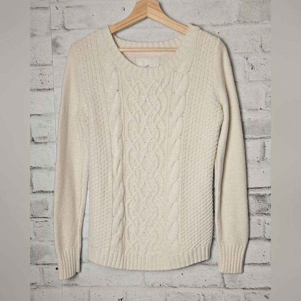 H&M L.O.G.G Cream Cable Knit Sweater L Button Shoulder Fisherman Pullover